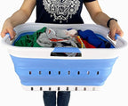 SAMMART 42L (11 gallon) Collapsible Plastic Laundry Basket - Foldable Pop Up Storage Container/Organizer - Space Saving Hamper/Basket (1, White/Little Boy Blue)