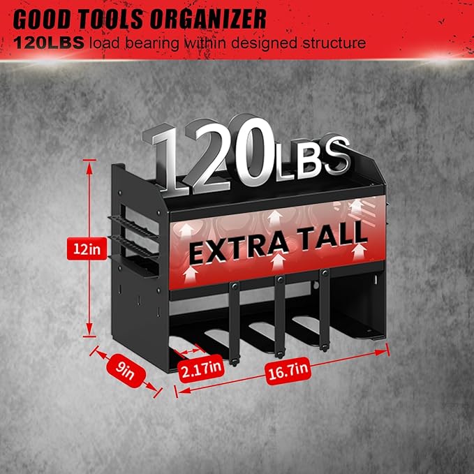 Power Tool Organizer Wall Mount: Heavy Duty Storage Organization Stand Cordless -3 Layers Large Garage Organizer with Drill Holder -Metal Steel Utility Rack Hooks Screwdriver -Gifts for Man