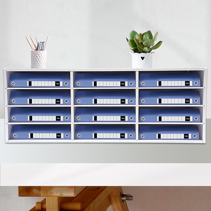 LOYALHEARTDY Mail Sorter Organizer, PVC Countertop Literature Organizer, Student Mailbox for Classroom, Desktop Bill Paper Organizer for Office Home School, 12 Compartments, White
