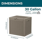31 Gallon Outdoor Storage Box, Waterproof Resin Deck Box with Lockable Lid for Patio Furniture, Pool Accessories, Garden Tools (Brown)