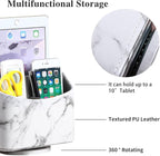 YAPISHI White Marble Leather Remote Control Holder,360 Degree Spinning Desk TV Remote Caddy/Box,Beside Table Organizer for Controller,Media,Makeup, Mobile Phone and Pen/Pencil Stationery Storage