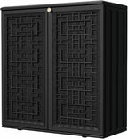 Outdoor Storage Cabinet Waterproof with Shelf,Resin Storage Sheds Outdoor Cabinets for tub Towels/Chemicals/Grill Items/Patio/Garden/Backyard, Size 34.3''L*15''W*36.2''H（Black）