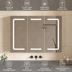 Hasuit Medicine Cabinet Organizer with Mirror, Lighted Bathroom Medicine Cabinet with Storage, 3 Doors Bathroom Wall Cabinet with LED Lights, Adjustable Shelves & Outlets, 31.5'' x 23.6'', White