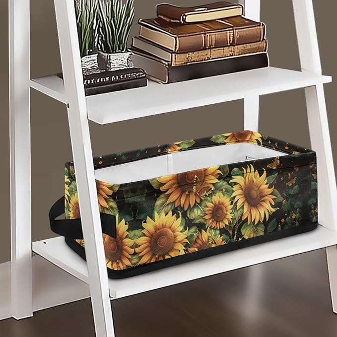 Storage Basket for Organizing Decorative Toilet Paper Storage Bin Multifunctional Organizer Toiletries Basket for Bathroom Closet Shelves Decor, Sunflower Butterfly Black