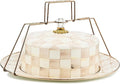 MACKENZIE-CHILDS Enamel Cake Carrier, Cake-Dish Serving Platter with Lid and Handles, Brown-and-White Mocha Check