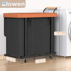 60 Gal (230L) Laundry Hamper 3 Section with Lid, Leather Patchwork Laundry Sorter with Rolling Lockable Wheels and Handle, Laundry Basket Organizer for Laundry Room, Bedroom and Bathroom - Black
