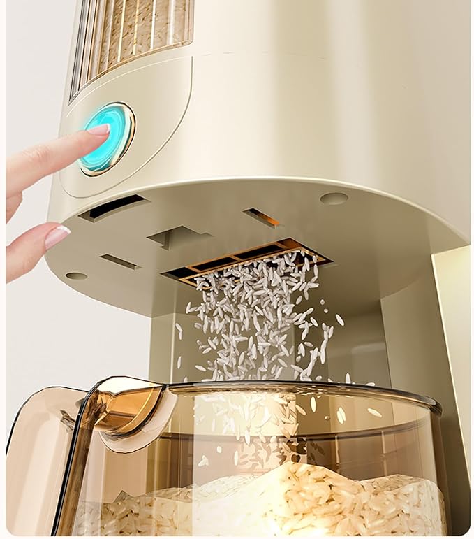 22LB Rice Dispenser, Large Grain Container Storage with Lid Measuring Cylinder Household Cereal Dispenser Bucket for Kitchen Soybean Corn (Beige-22lb)