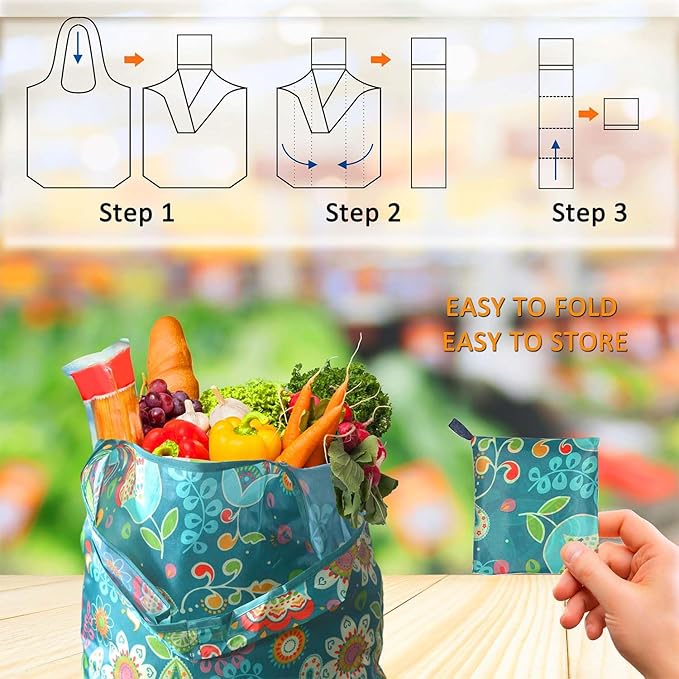 Reusable Grocery Bags, 6 Pack 50Lbs Foldable Fashion Washable Shopping Bags, Large Boho Tote Bags For Groceries, Bulk Market Cloth Storage Bags, Utility Aesthetic Personalized Gifts For Women