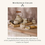 MACKENZIE-CHILDS Enamel Cake Carrier, Cake-Dish Serving Platter with Lid and Handles, Brown-and-White Mocha Check