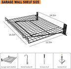 2 Pack Foldable Wall Shelf, Wall Mounted Garage Storage Shelves, Heavy Duty Wall Shelving Supports Up To 90 LBS. Floating Shelves With 4 Hooks Metal Storage Rack for Office, Kitchen and Laundry Room
