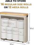 StorageWorks Large Toilet Paper Storage with Bamboo Lid, Toilet Paper Holder Basket for Up to 12 Mega or 16 Regular Size Rolls, Paper Storage Baskets for Bathroom, Light Khaki, 1 Pack