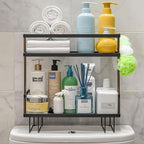 ShellKingdom Over The Toilet Storage Shelf, 2 Tier Toilet Paper Holder Stand Shelves, Punch-Free Bathroom Storage Rack with 2 Hooks, Small Space Organizers for Bathroom, Home, Countertop, Black