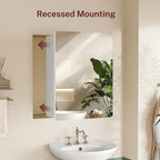 TEENFON Medicine Cabinet Mirror with 2 Adjustable Shelves, Bathroom Mirror with Storage, Recessed or Wall Mount Bathroom Cabinet, White