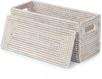 YANGQIHOME Toilet Paper Basket, Rattan Toilet Tank Basket for Bathroom, Wicker Baskets with Lid for Storage, Whitewash