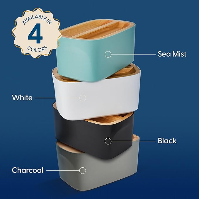 Sonder Los Angeles Union Large Bread Box | Fits Full Sourdough Loaves and More | Breadbox with Cutting Board | Homemade Bread Bin Storage Container | 14.25x9.25x7 in | Blue Green