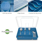 𝐅𝐥𝐚𝐭𝐰𝐚𝐫𝐞 𝐎𝐫𝐠𝐚𝐧𝐳𝐢𝐞𝐫 𝐰𝐢𝐭𝐡 𝐋𝐢𝐝, Plastic Silverware Tray for Drawer, 5 Compartments Utensil Holder for Countertop, Navy Blue