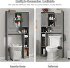 Vabches Farmhouse Over The Toilet Storage Cabinet with 2 Barn Doors & Sliding Door, Over The Toilet Bathroom Organizer with Open Storage Layer and Adjustable Shelves & Hooks.Grey