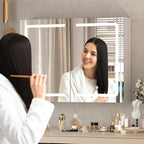 DICTAC Medicine Cabinet with Mirrors and Storage 31.5''x23.6'' Wall Mounted Bathroom Mirror Cabinets with Led Lights Double Doors Mirror Lighted Medicine Cabinets with Adjustable Storage Shelf,White