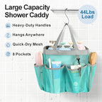 F-color Mesh Shower Caddy Portable - 2 Handles Upgrade Deeper 7 Pockets Basket Bag Tote for College Dorm Room Toiletry Bathroom Essentials Gym Camp Quick Dry with S Hook, 2 Pack Mint Green
