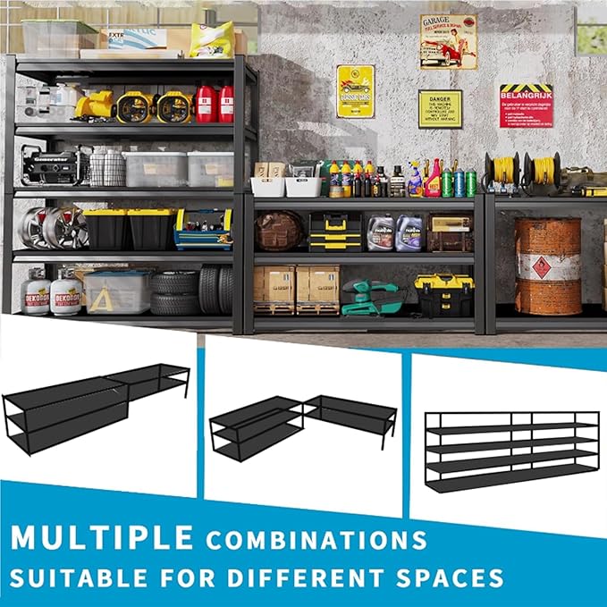 72''H Garage Shelving Heavy Duty 5-Tier Adjustable Storage Shelves Unit,3000 LBS Metal Utility Rack Shelf for Industries, Warehouses, Basement,Black (72''H x 36''W x 12''D)