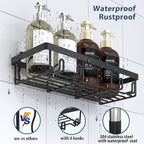 10 Pack Shower Caddy Organizer Rack Shelf for Inside Shower, Self Adhesive Wall Storage Basket Rustproof Stainless Steel Shampoo Holder Bathroom Accessory Decor Set, Black