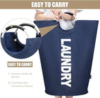 DOKEHOM 90L Large Laundry Basket, Collapsible Laundry Bag, Freestanding Tall Clothes Hamper, Foldable Washing Bin (Dark Blue)
