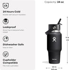 Hydro Flask Water Bottle - Insulated Stainless Steel - Wide Mouth Flex Chug Lid, Non Spill, Leakproof in 24 Oz Coconut Cream
