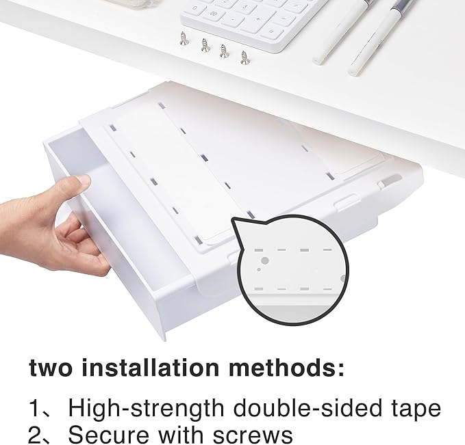 Under Desk Drawer - Large Under Table Hidden Drawer Desk Accessories & Workspace Organizers Desktop Storage Pencil Slide Out Organizer with Screw Adhesive Tape Shelf Tray at Office