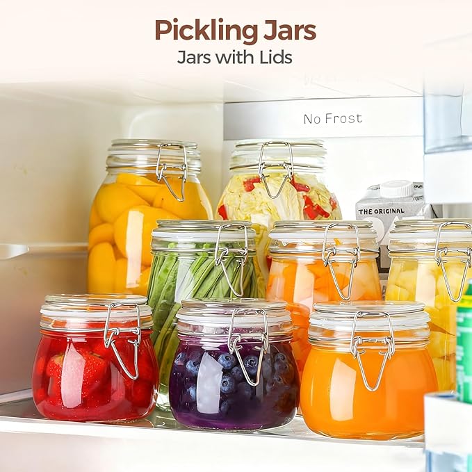 ComSaf 6-Pack 17oz Short Glass Storage Jars with Lids, Pint Sized Canning Jars for Jams & Pickling, Airtight Food Canisters for Spices, Nuts, Snacks & Kitchen Drawer Pantry Organization