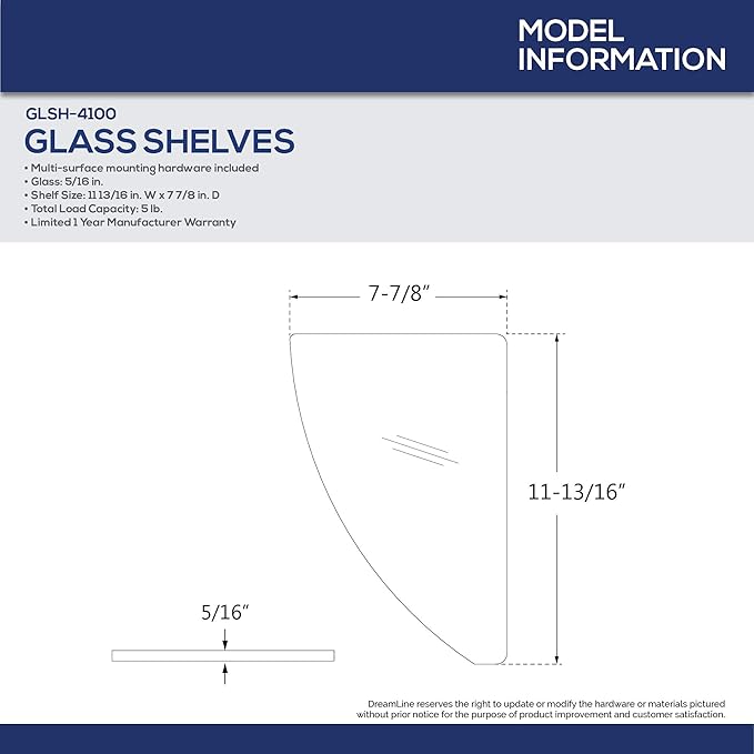 DreamLine 12 in. x 8 in. Corner Glass Shelf in Brushed Nickel