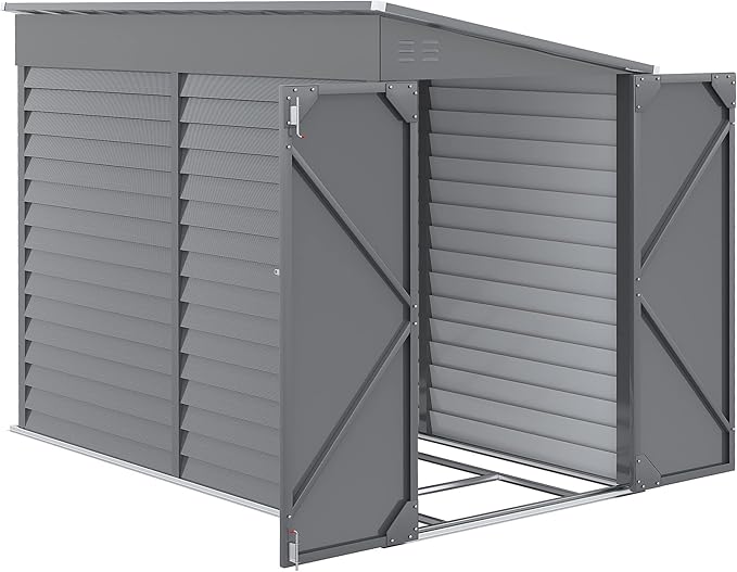Outsunny 4.6' x 9' Steel Outdoor Storage Shed, Waterproof Lean to Shed, Metal Garden Tool House with Foundation Kit, Lockable Doors, Gloves and 2 Air Vents for Backyard, Patio, Lawn, Gray