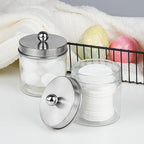 SheeChung Bathroom Organizers and Storage - 3Pack Qtip Holders Bathroom Canister Apothecary Jars for Cotton Swabs, Rounds, Balls, Qtips,Makeup Sponges, Flossers,Bath Salts - Brushed Nickel
