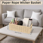 2 Pack Paper Rope Wicker Baskets with Handles, Storage Wicke Baskets for Shelves Organizing, Natural Color Toilet Basket Tank Topper, Small Woven Baskets for Storage, 14.17x6.1x4.72in
