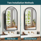 Movo Arched Black Medicine Cabinet with Mirror,16 x30 Inch Metal Framed Bathroom Mirror Medicine Cabinet Wall Mounted,Recessed Medicine Cabinets for Bathroom with 2 Removable Shelves