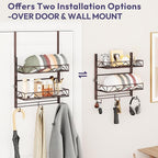 SWTYMIKI Over Door Hat Organizer - 3 Tier Wall Mounted Hat Rack with 2 Adjustable Metal Basket and 3 Hooks, Hanging Baseball Cap Organizer Storage Holds up to 29 Caps for Door, Bedroom, Closet