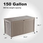 DRATO 150 Gallon Outdoor Storage Box, Large Waterproof Deck Box, Lockable Resin Storage Container with Reinforced Support for Patio Cushions, Garden Tools, UV-Resistant Outdoor Chest（Gray，150 Gallon）