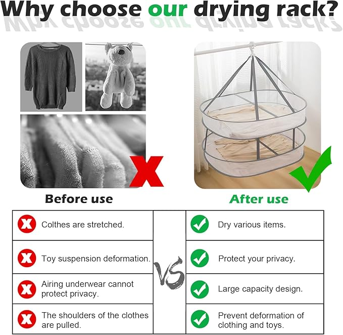 2 Tier Clothes Drying Rack Foldable, 31.5" Mesh Clothes Hanging Dryer, Space Saving Sweater Drying Rack, Laundry Rack,with Internal Fixation, for Clothes, Towels, Underwear, Indoor, Outdoor (2 Pcs)