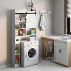 Vabches Over The Toilet Storage Cabinet, Farmhouse Storage Cabinet Over Toilet with Sliding Barn Door & Toilet Paper Holder Stand，Home Space-Saving Toilet Rack, for Bathroom, Restroom, Laundry