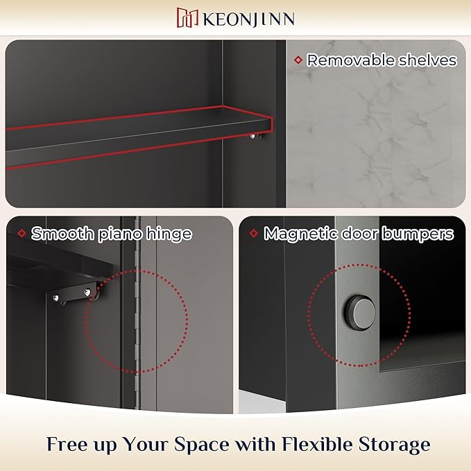 Keonjinn 17" x 25" Silver Bathroom Medicine Cabinets with Mirror, Recessed or Surface Wall-Mounted Aluminum Alloy Framed Beveled Mirror with Storage, 2 Adjustable Shelves for Bath Modern