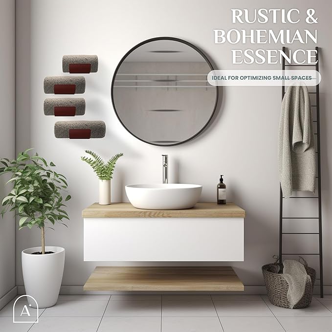 Bamboo Towel Rack by Aura Nest Set of 4 Wood Towel Racks Bamboo Bathroom Accessories -Wall Towel Holder for Rolled Towels Wooden Towel Racks for Bathroom Spa Bathroom - Dark Brown