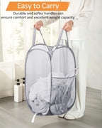 Durable Collapsible Laundry Baskets, Foldable Laundry Hamper with Side Pocket, Tear-resistant Clothes Hampers for Bathroom, Laundry, Kids Room, Dorm or Travel Grey