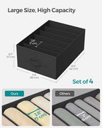 SONGMICS Set of 4 Large Size Wardrobe Clothes Organizers, 6-Compartment Foldable Drawer Organizers with Handles, 16.5 x 11.8 x 6.7 Inches, for Pants, Sweaters, Jeans, Ink Black URUS009B04