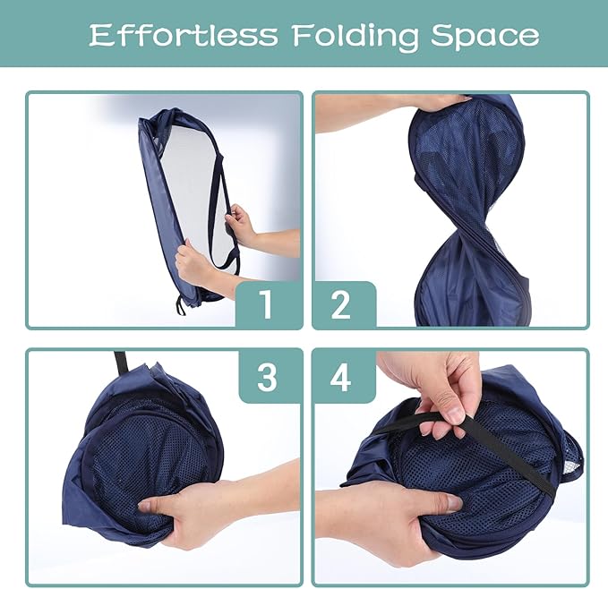 4 Pcs Popup Mesh Laundry Basket, Collapsible Laundry Hamper with Side Pocket Foldable Storage Basket with Durable Handles for Bathroom Travel Dorm Toy
