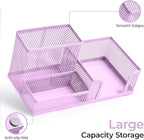 M&G Mesh Pen Holder Desk Organizers Pencil Holder for Desk Purple, 3 Compartments Metal Office Supply Organizer with Sticky Notes Holder for Home Office