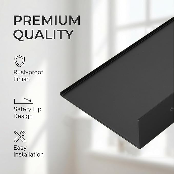 Z metnal Small Decor Shelves, Mini Floating Display Wall Shelf for Smart Speaker Collectables, Aluminum, Wall Mounted, Matt Black,12 x 5 inch,1ft Wide, 2 Pack