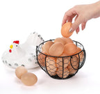 AVLA Chicken Egg Basket, Black Wire Egg Collection Baskes with Ceramic Lid for Gathering Fresh Eggs, Chicken Egg Holder, Decorative Farmhouse Cute Eggs Storage Container for Kitchen, Countertop