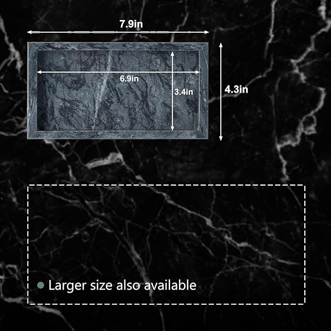 Natural Small Marble Vanity Tray, Luxury Stone Organizer for Bathroom & Kitchen | Holds Soap Dispenser, Jewelry, Perfume | Non-Resin, Non-Ceramic Décor (Black, Mini (7.9" x 4.3" x 0.78"))