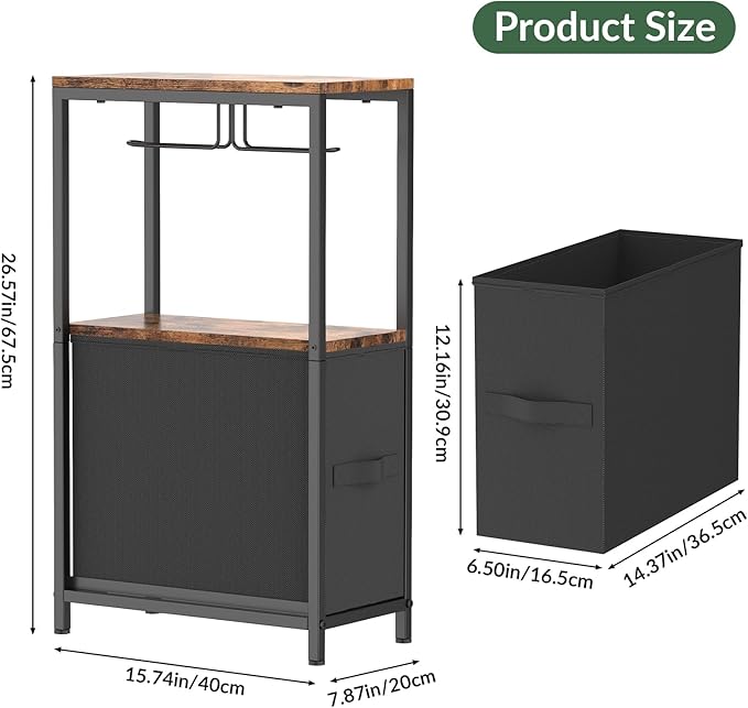 Toilet Paper Holder Stand with Drawer, Free Standing Toilet Paper Holder, Standing Small Bathroom Storage Cabinet, Slim Toilet Storage Cabinet for Small Space