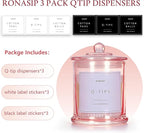 3 Pack Qtip Holder Dispenser, 16oz Bathroom Organizer and Storage Canisters, glass vanity organizer with lid - Home Decor, Room Decor Aesthetic (Pink)