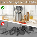 Hillbond 7.5x6.9 Inch EXTRA LARGE Utensil Holder for Countertop, Stainless Steel Rotating Organizer with Removable Divider, Space-Saving for Large Kitchen Utensils Set & Spacious Kitchens